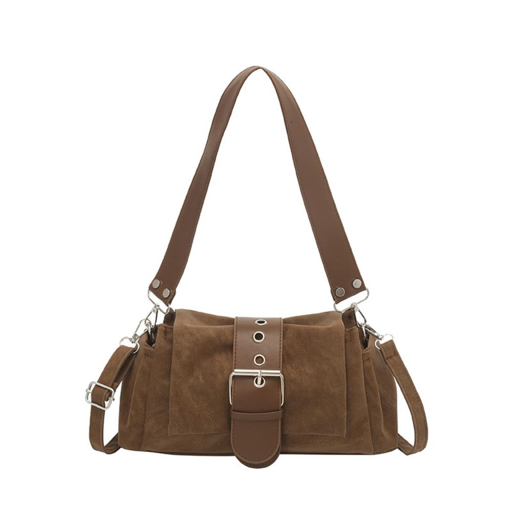 Solid Color Suede Shoulder Bag Fashion Tote Bag Casual Hobo Bag  Girls коричневый