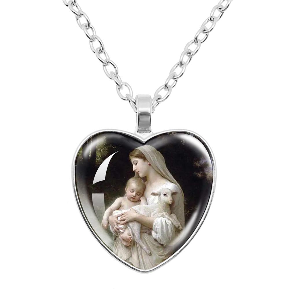 New Peach Heart Pendant Necklace Virgin Mary Religious Love-Heart Necklace Charm Glass Pendant Religious Faith Fashion Jewelry