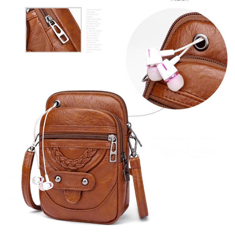 Vintage Soft Leather Crossbody Bags Rivet PU Women Messenger Shoulder Bag Small Female Handbags Phone Purses Black and Brown
