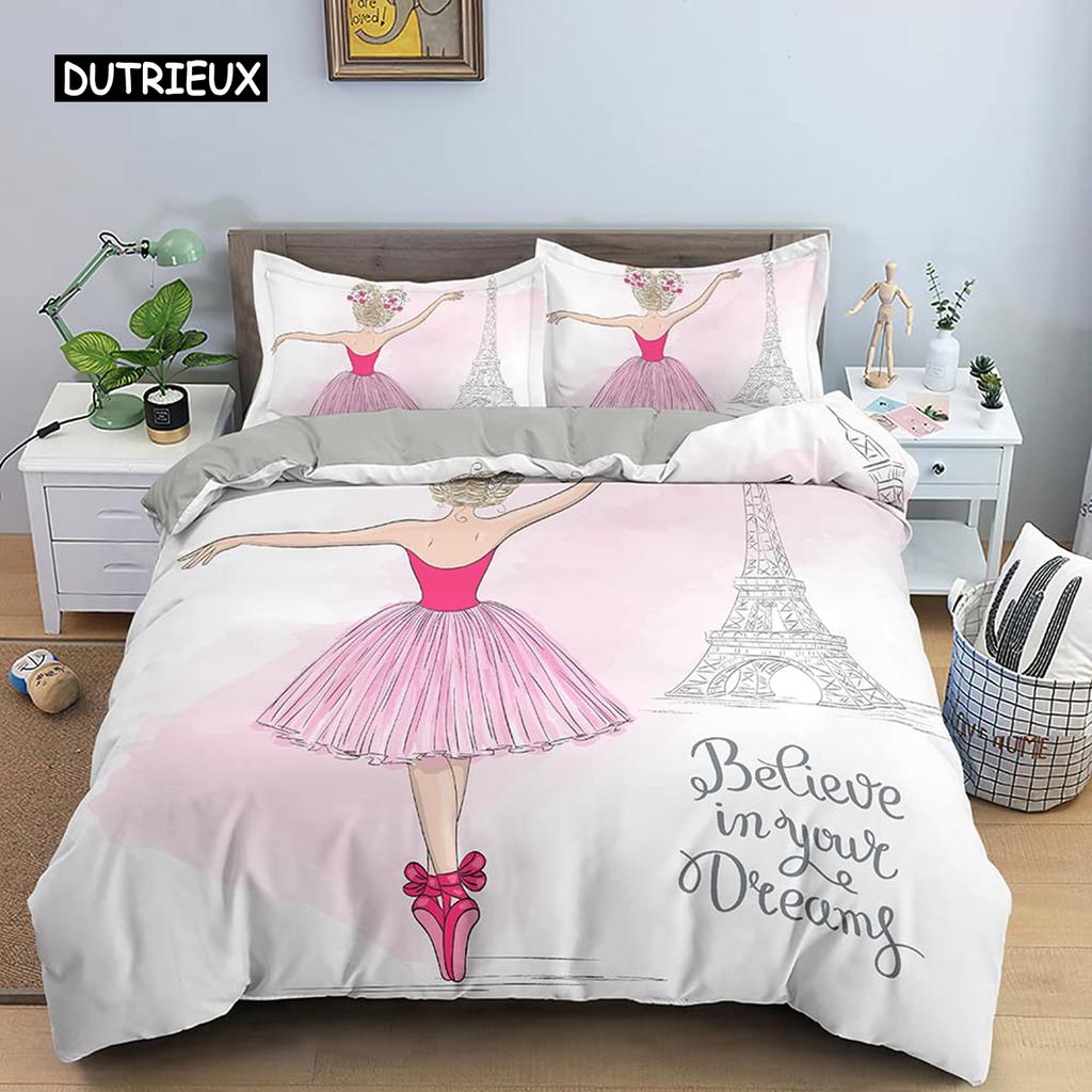 Cartoon Ballet Dancing Girl Duvet Cover Set Twin Size Kids Bedding Princess Nordic 150x90cm