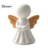 Modern Aesthetic Table Centerpieces Minimalist Angel Figurine with Wood Texture Wings, Compact Statue, Unique Holiday Gifts for Women Decorative White
