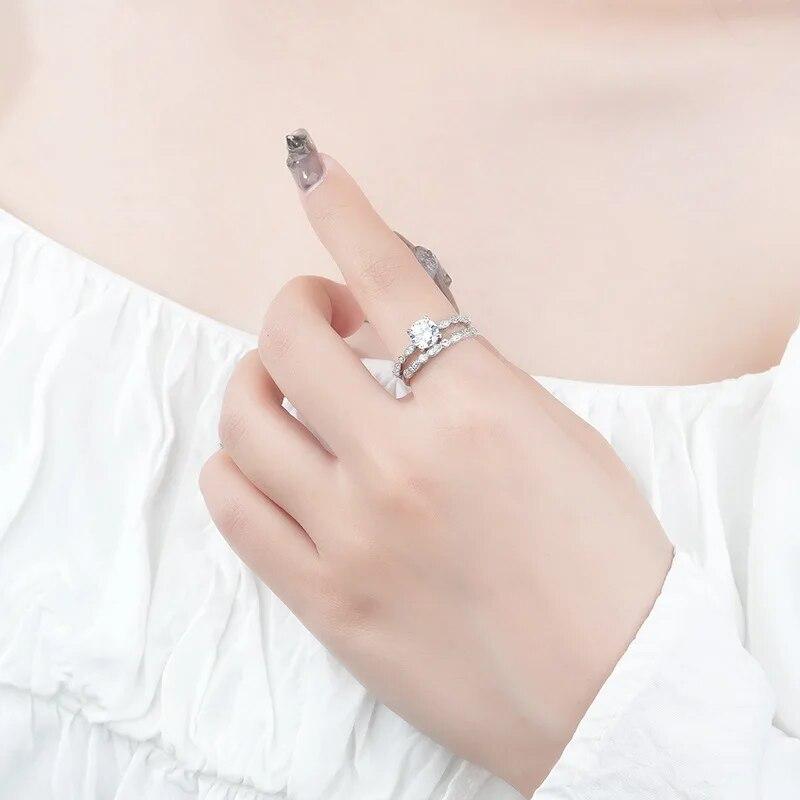 1ct Round Cut Moissanite Engagement Ring for Women 2pcs Sets Lab Created Diamond Band 925 Sterling Silver Plated 18k Gold