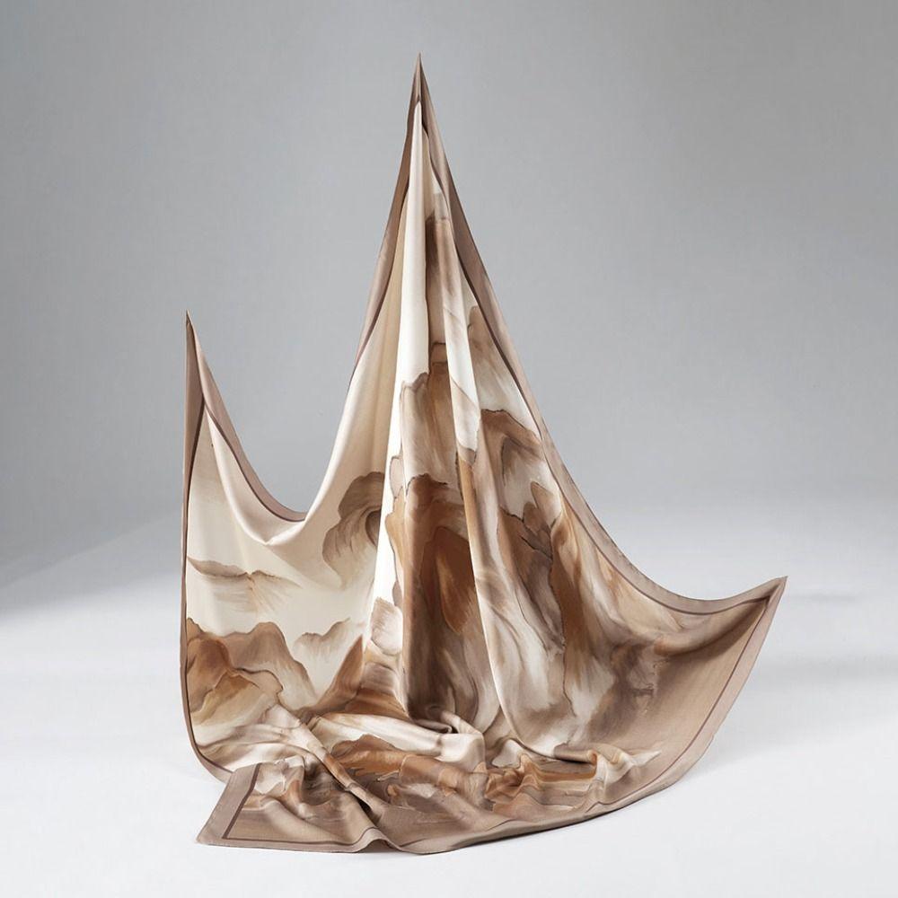 Sunscreen Shawl Large Square Headscarf Ink Wash Printing Bag Decoration Head Neck Scarf  For Women