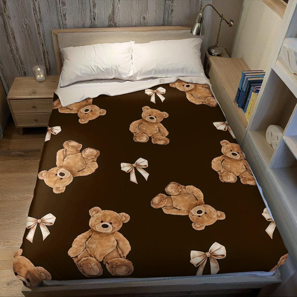 Bär mit Schleife Motiv Flanelldecke Warm Weich Halloween Weihnachten Sofa Warm Gemütlich Dekoratives Dekor Geschenk für Alle Jahreszeiten
