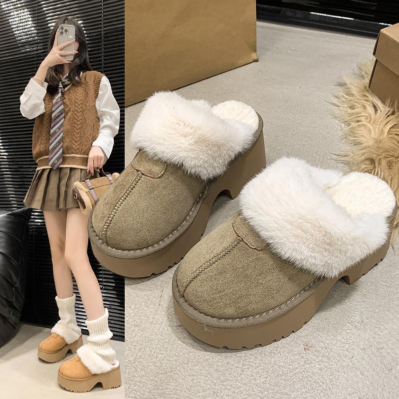 Thick-bottomed Lazy Bag Head Comfortable Cotton Slippers Women's 2025 New One-pedal Versatile Plush Half Slippers