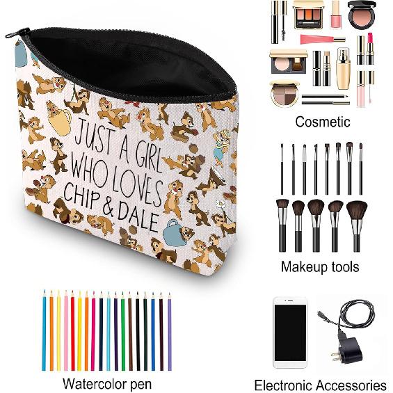 JNIAP CHIP& DALE Gift Cartoon Movie Gift Zipper Makeup Pouch Bag for Squirrel Lovers (C D)
