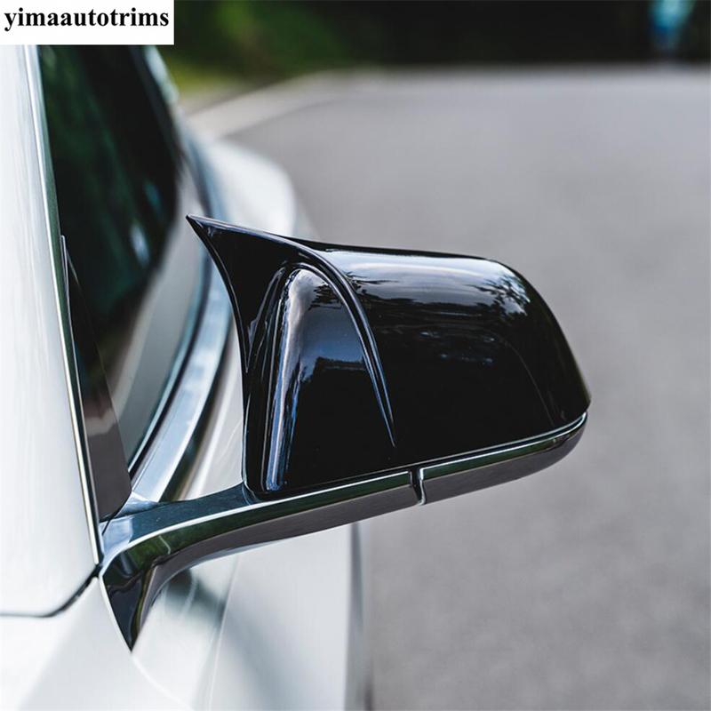 Side Rearview Mirror Cap Rain Shade Rainproof Eyebrow Cover Trim Chrome / Carbon Fiber Accessories For Tesla Model 3 2018 -