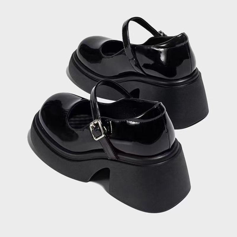 Wygodne buty Mary Jane ze skóry podwyższające wzrost, damskie, jesienne, nowe, wszechstronne, z okrągłym noskiem, z płytkim wycięciem, z paskiem zapinanym na klamrę, na platformie