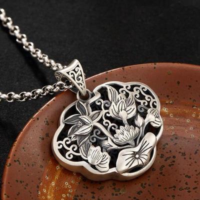 Artigianato di Design Originale Per Creare Un Retro Loto Portafortuna Ciondolo Lungo Collana Fascino Donna Gioielli