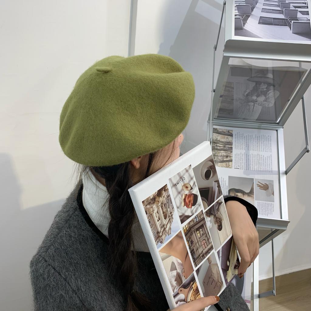 Woolen Beret Women Korean Versatile Hat Women Autumn and Winter Japanese Retro Candy Color Painter Hat
