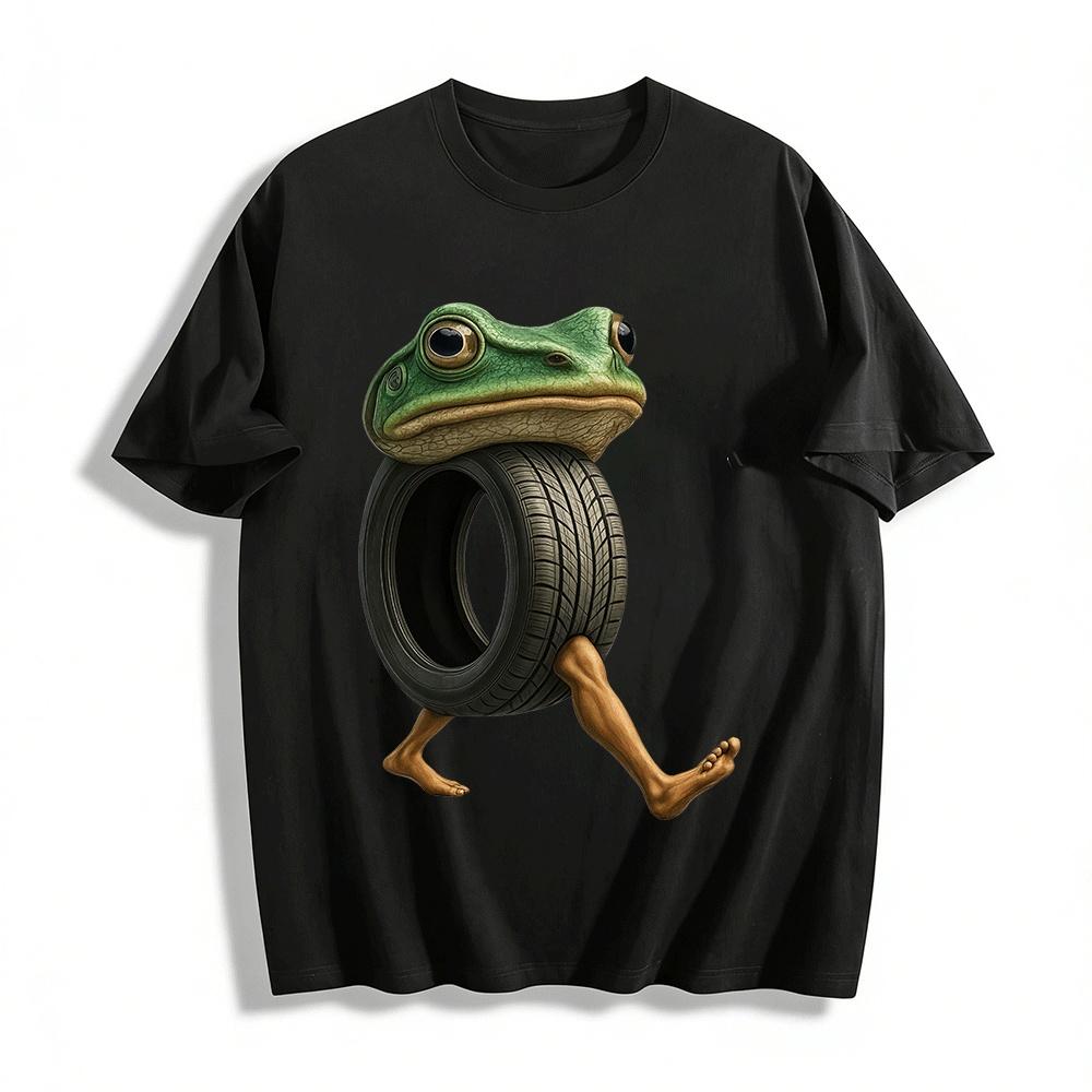 Funny Frog Tire Anthropomorphic Creative Print Casual T-Shirt Pure cotton T-shirt XXS