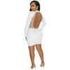 Fashion Sexy Rhinestone Mesh Beaded Backless Long Sleeve Midi Dress for Women