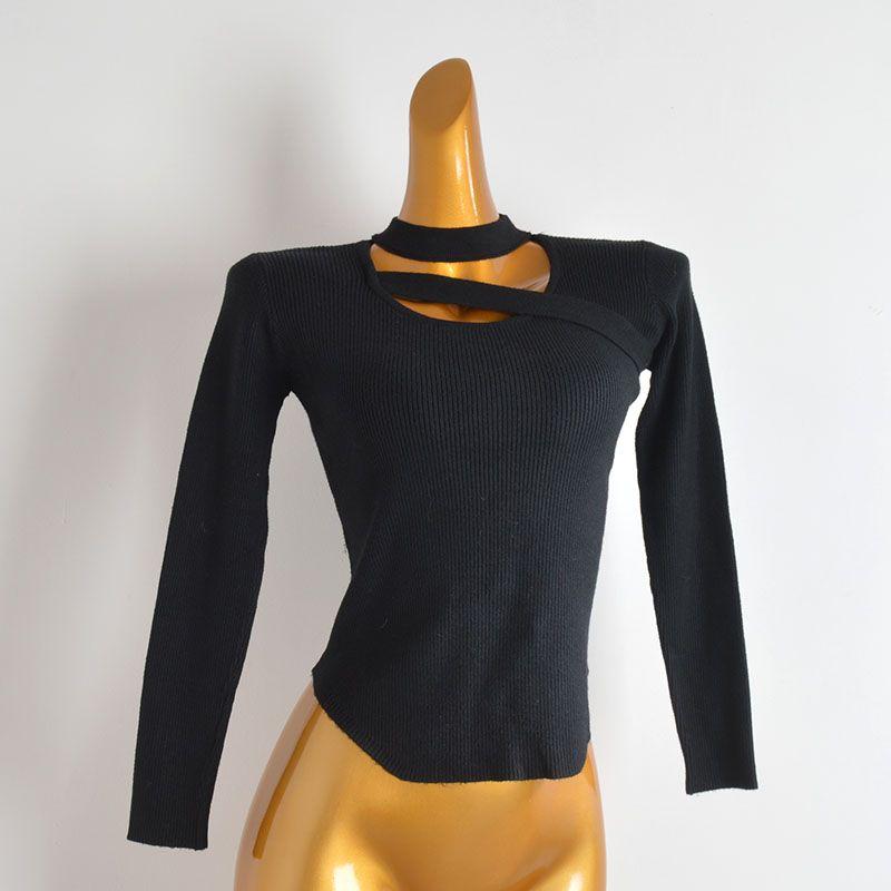 Fall and Winter New Arrival Pure Color Halter Sexy Cutout Knitwear Women's Clothing Slim Fit Slimming Long Sleeves Bottoming Shirt Tops
