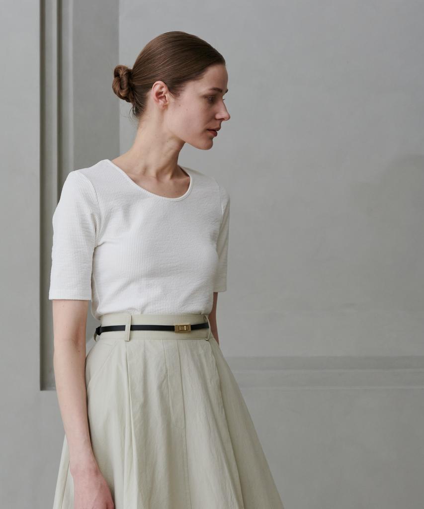 Owaiwai Cotton Flare Long Skirt_Beige