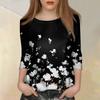 Women's Fashion Casual Seven Sleeve Printed Round Neck T-Shirt Top