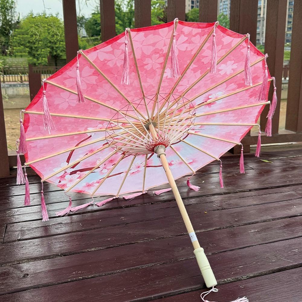 70cm Classical Oil Paper Umbrella Chinese Style Tassel Umbrella Silk Fabric Tassel Umbrella  Girls