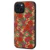 For iPhone 15 Leather Back Cover Floral Pattern TPU+PC Slim Phone Case