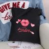 Sexy Lips Large Capacity Women Shopping Bags Shoulder Bag Fashion Black Printing Foldable Handbag Canvas Tote Bag