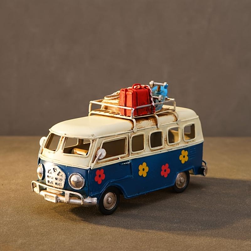 Vintage Iron Art Bus Model with Floral Design,American,European Style, Rustic Decorative Statue for Home, Living Room, or Office Display, Bus Decor