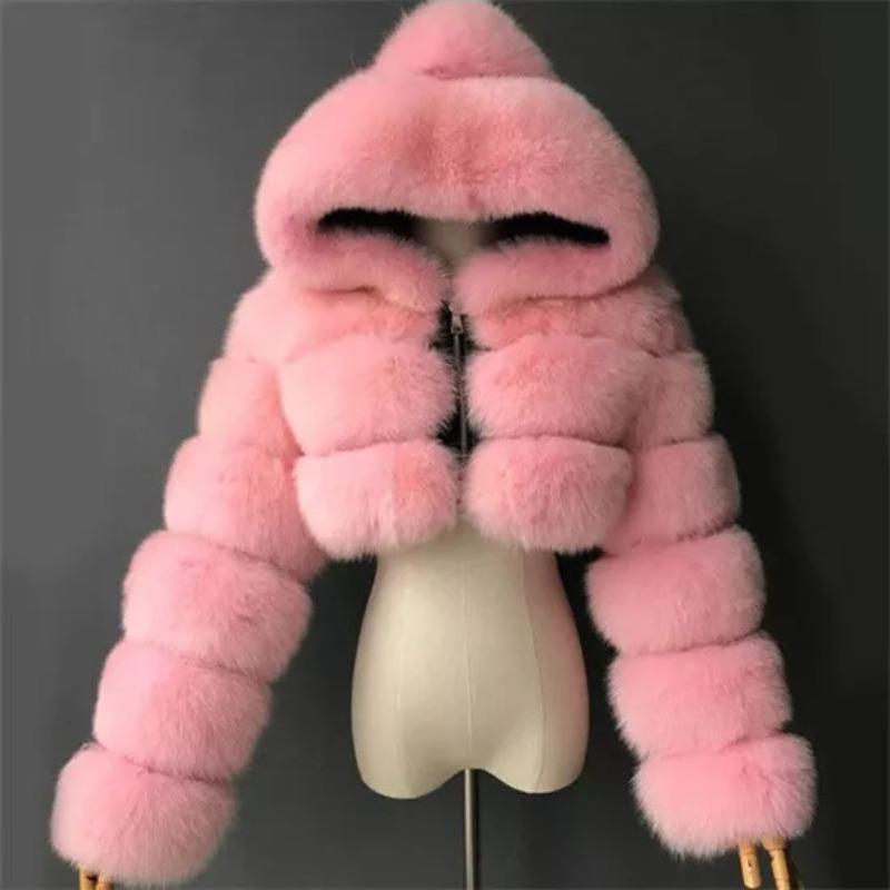 Fur Autumn and Winter New Imitation Fur Warm Hooded Fur Coat Women