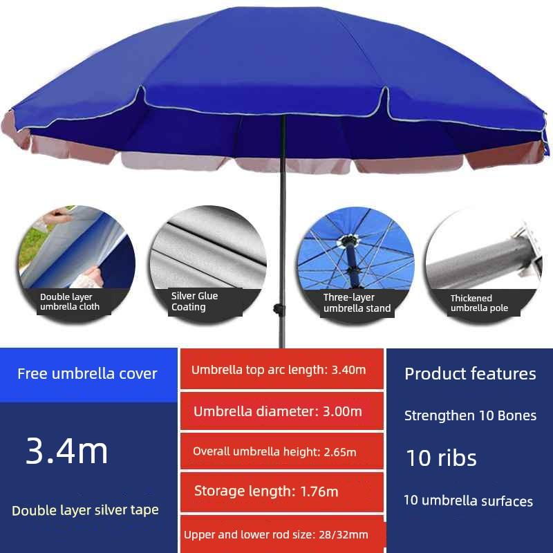 Outdoor Beach Parasol, Sun Umbrella, Large Commercial Umbrella for Shop Stalls, Waterproof and Sun-Protective Umbrella, Patio Umbrella, Canopy