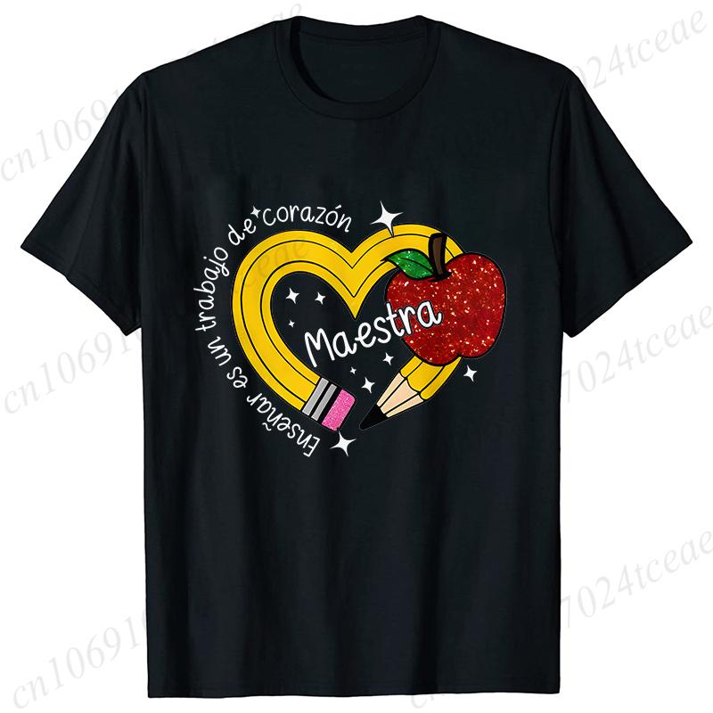 Casual Pencil MAESTRA Print Teachers Girl T-shirts Casual Short Sleeve Womens T-shirt Round Neck Fashion Teacher Tee Clothing