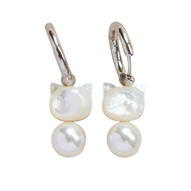 

K.L.Y earrings Ladies popularity cat 18k gold RGP Compatible with metal allergies sway pearl hoop cute cat popular earrings present gift wrapping