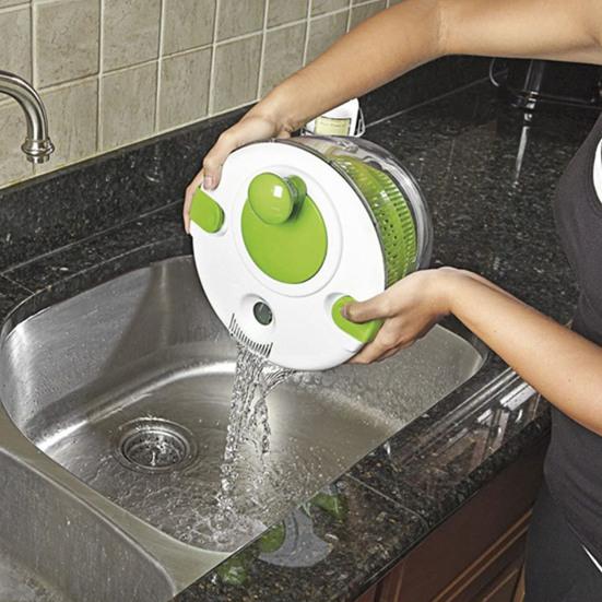 Salad Spinner Small Vegetable Dehydrator One-Hand Operation Lettuce Washer And Spinner with Serving Bowl 3.5L Fruit Drainer Salad Dryer