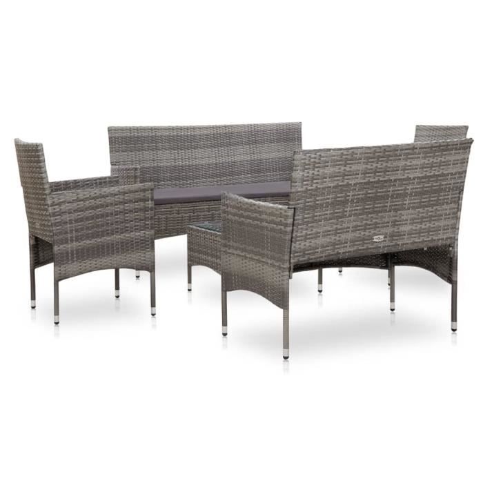 VidaXL Salon de jardin 5 pcs avec coussins Résine tressée Gris