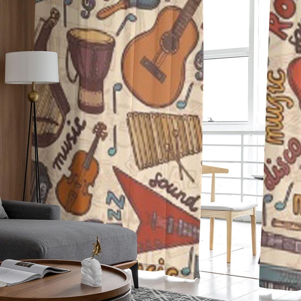 Musikinstrumente Skizze Farbige Chiffon Transparente Vorhänge für Wohnzimmer Schlafzimmer Küchendekoration Fenstervoiles Tüllvorhang