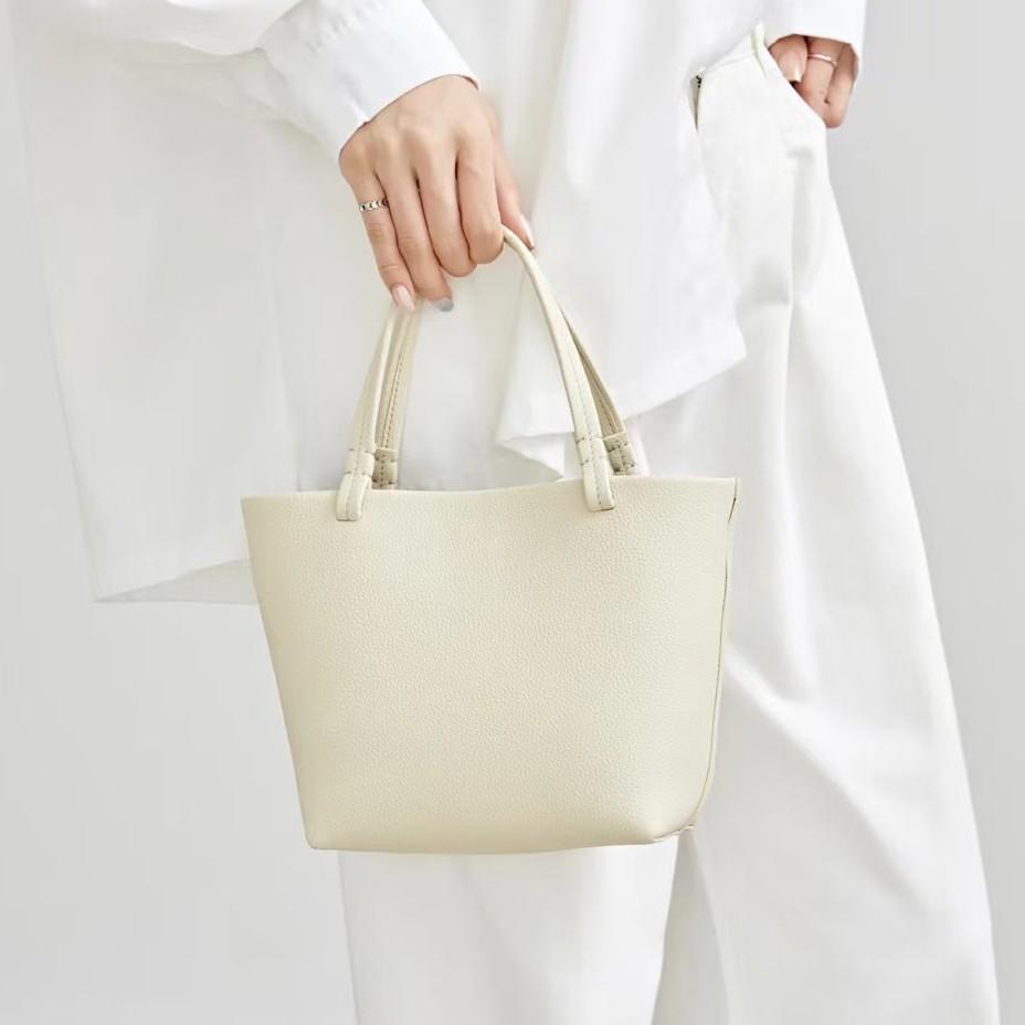The Row Genuine Leather Small Tote Bag - Large Capacity, Lychee Pattern, Shoulder/Crossbody/Underarm Styles.