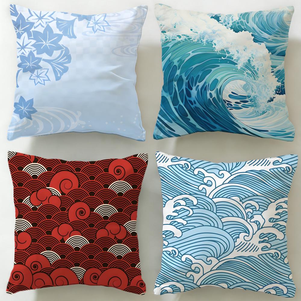 Wave Pattern Cushion Cover Soft EasyWash Pillow Case Versatile for Couch Bed Travel and Office