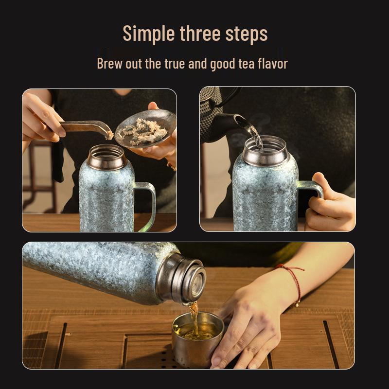 Luxury Titanium Insulated Cup Set with Tea Separator for Men & Women - Portable Design with Handle