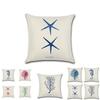 Premium Quality Flax Throw Pillow Case With Marine Organism Patterns For Home Decor