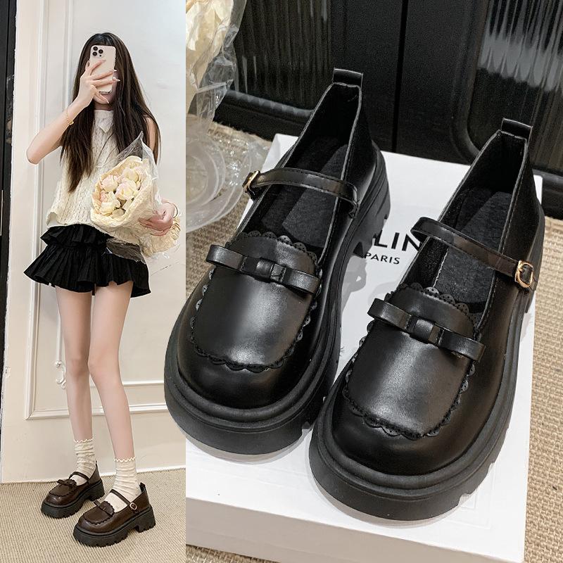 With skirt Mary Jane shoes women's 2025 autumn and winter new retro British style platform Lolita bow small leather shoes