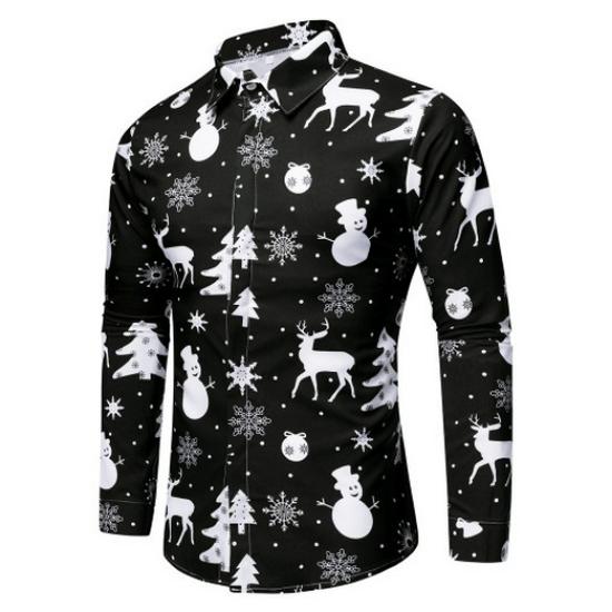 2025 European & American Men's Casual Plus Size Printed Long-Sleeve Shirt