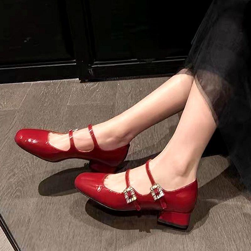 French rhinestone Mary Jane shoes women's spring and autumn new versatile and thin thick heel temperament wedding shoes light mouth single shoes