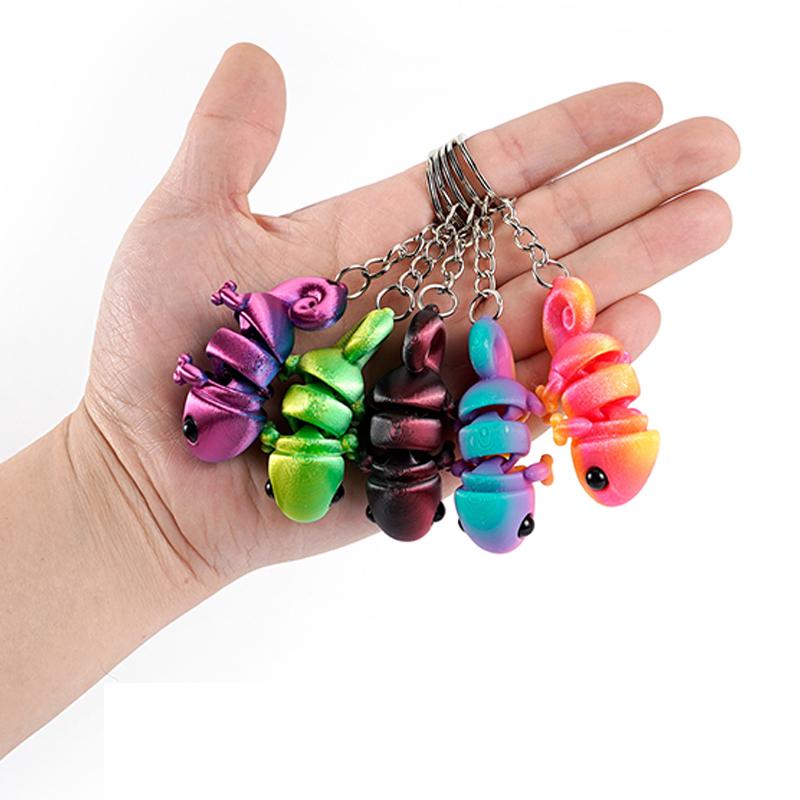 Creative 3D Printing Chameleon Keychain Pendant Multi-Joint Movable Simulation Animal Bag Charm Accessories Kids Gift Toys