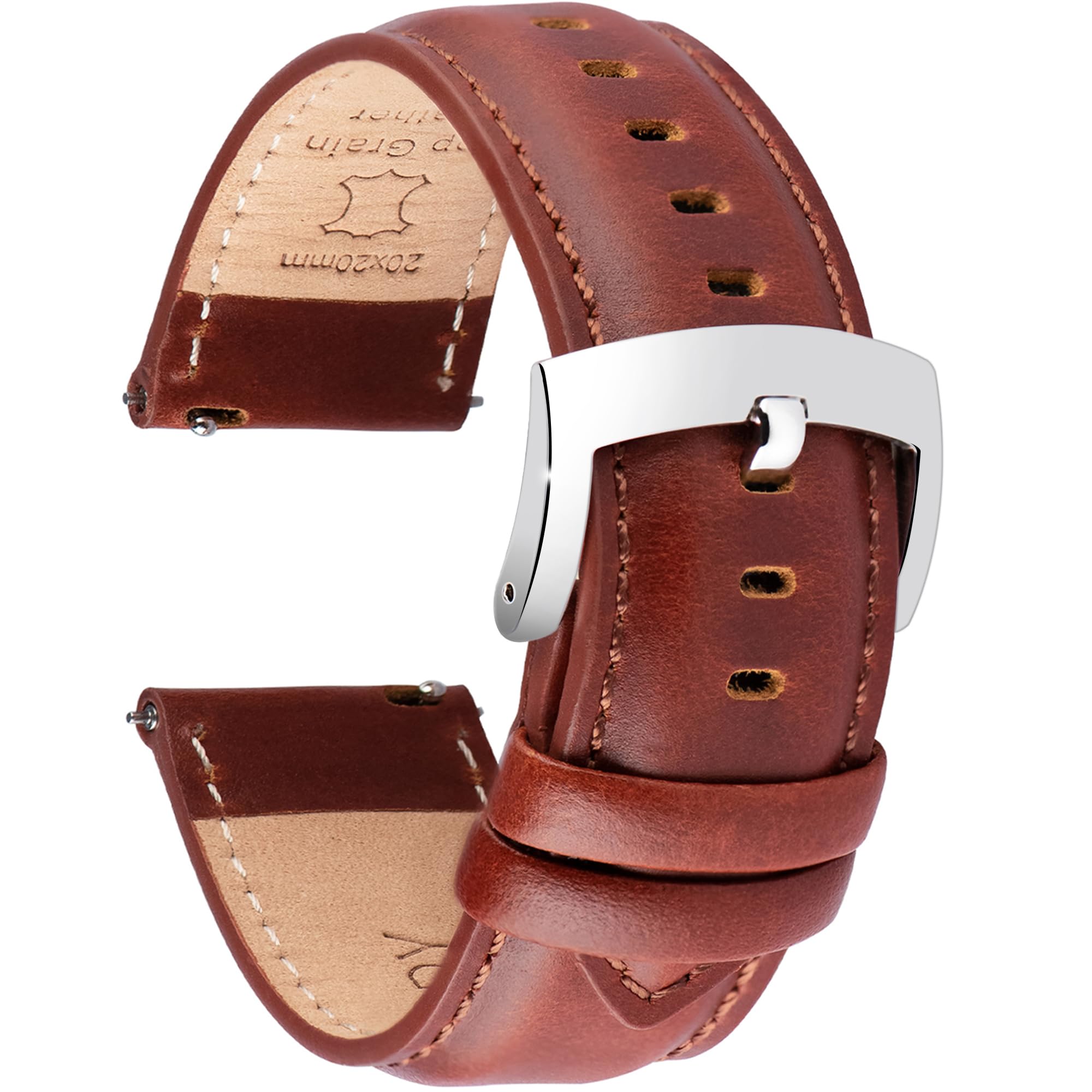 

Ottoody Genuine Leather Replacement Watch Band, 0.71, 0.75, 0.79, 0.83, 0.87 inch (18, 19, 21mm