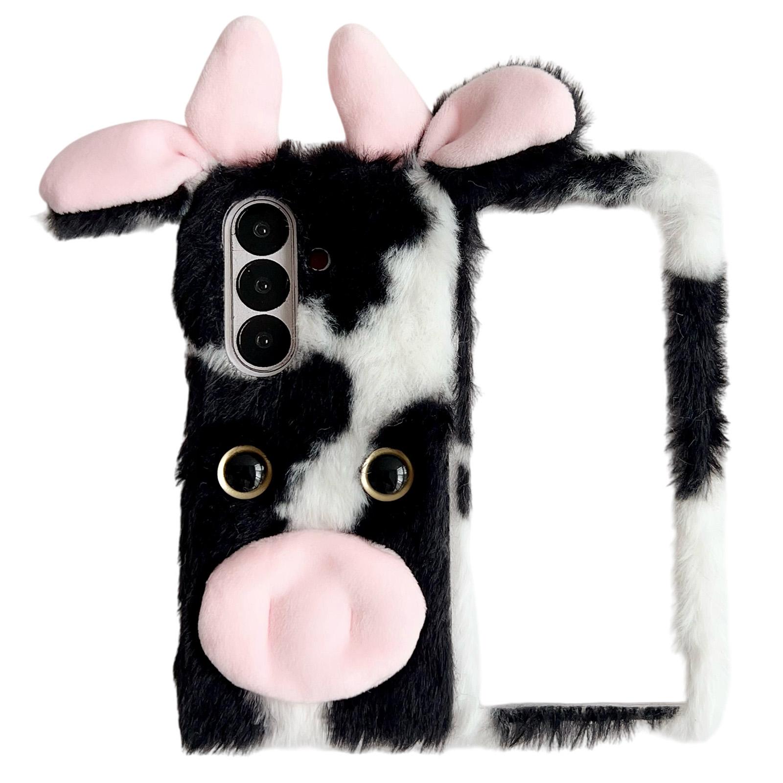 

For Samsung Galaxy Z Fold7 5G Case Plush Cow Hard PC Protective Phone Cover Black