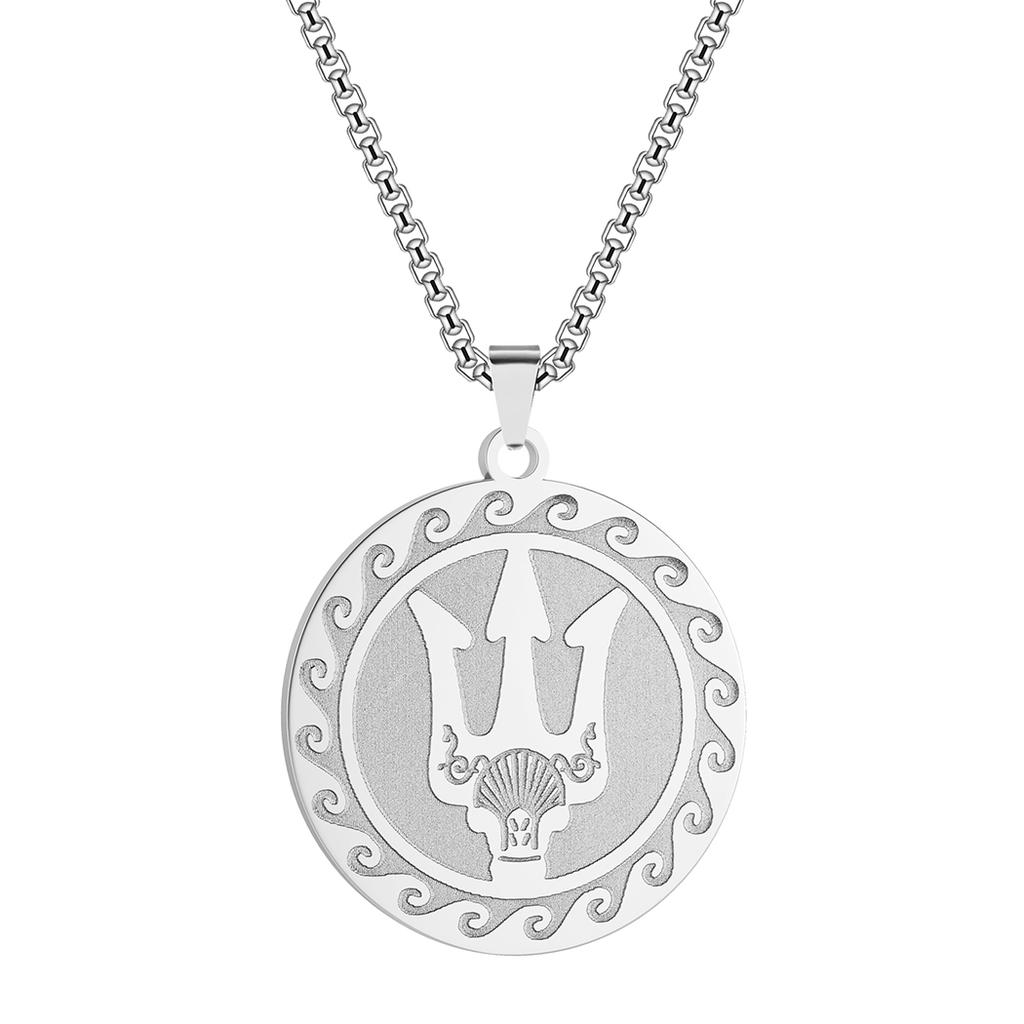 Kinitial Poseidon Unisex ketting Griekse God van de Zee, Medaillon Ketting, Verfijnde Drietand Talisman ketting