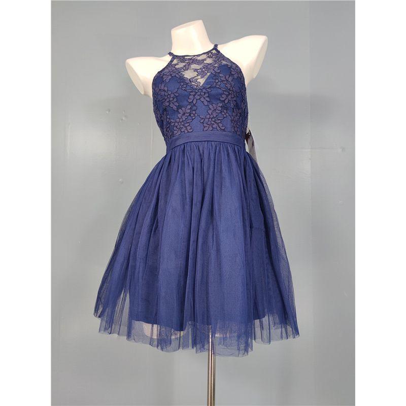 

Foreign Trade M Lady s New Embroidered Mesh Fluffy Large Swing Sexy Perspective Performance Small Short Dress Blue L