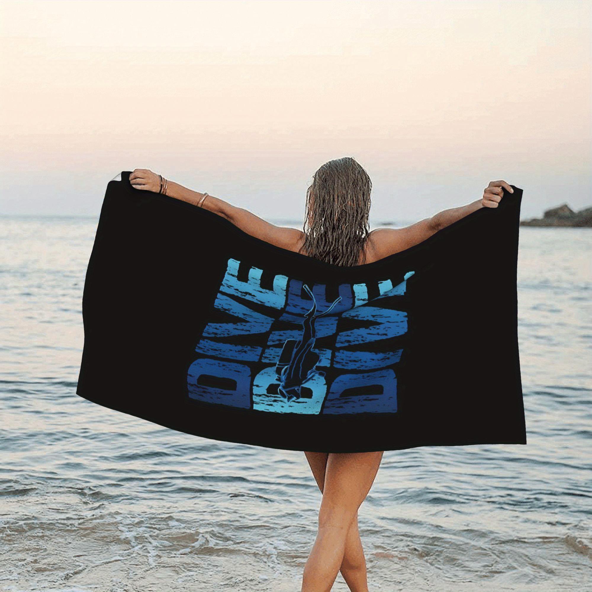 Ka Chen Muda Unisex White 1Pc Scuba Diving Print Beach Towel Polyester Quick-Drying Lightweight Towel For Beach Swimming Camping Travel Accessories