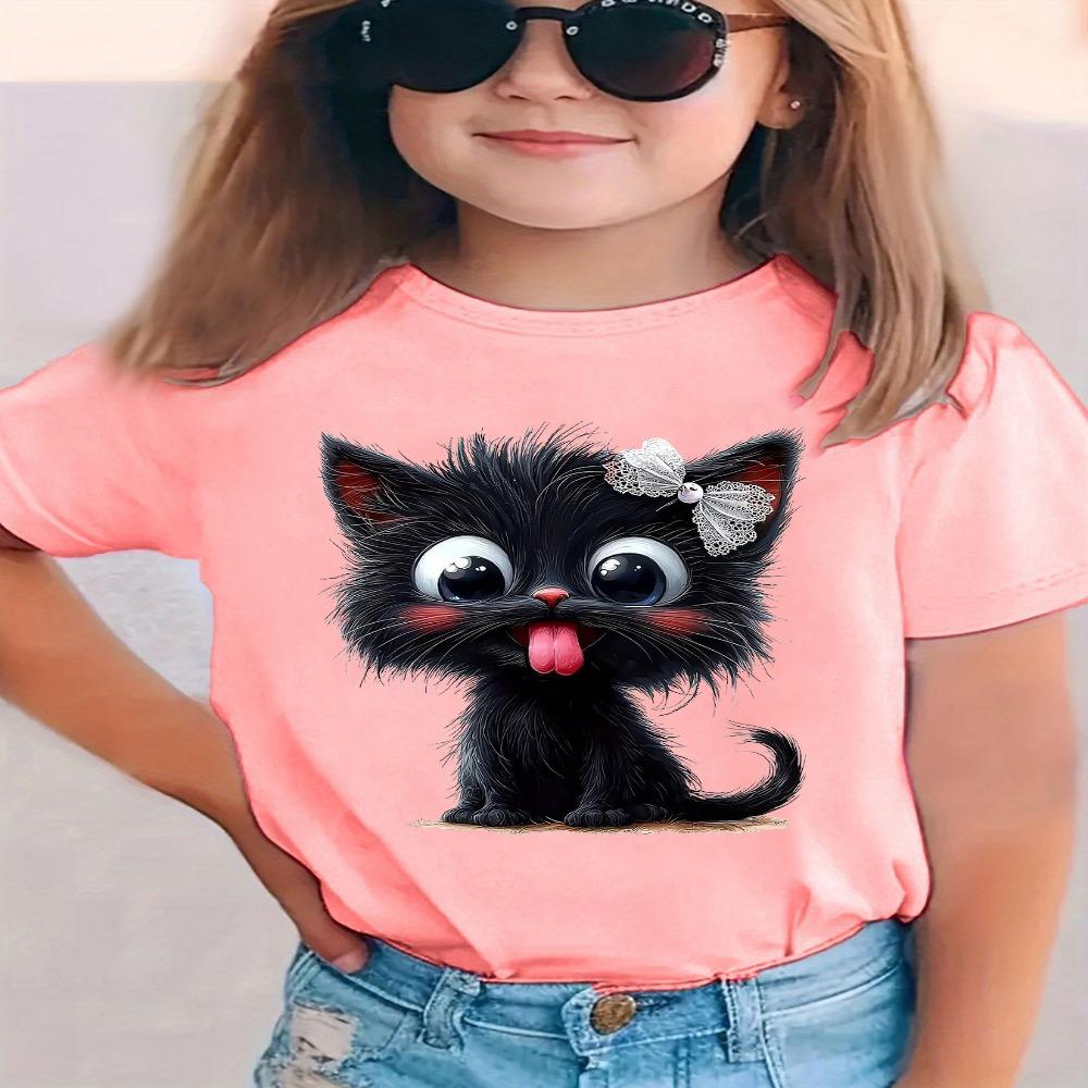 Summer Fashion Girls Short-sleeved T-shirt Cartoon Pattern Printed Casual Versatile Top