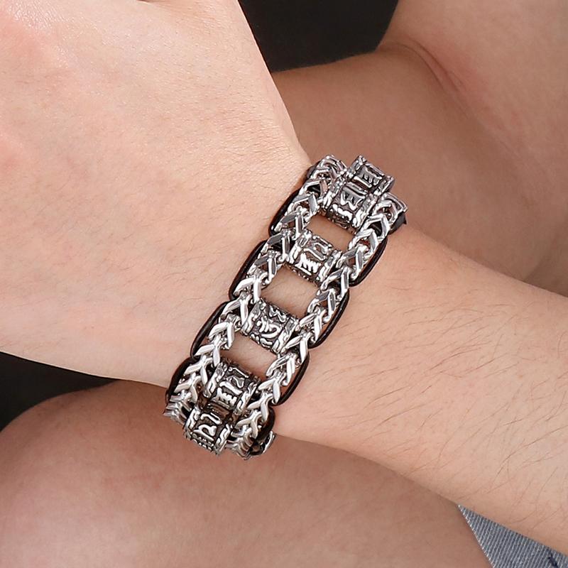 Religious Bracelet for Men 316L Stainless Steel 22MM Buddhist Scriptures Link Men's Bracelets Leather On Hand Jewelry Massive