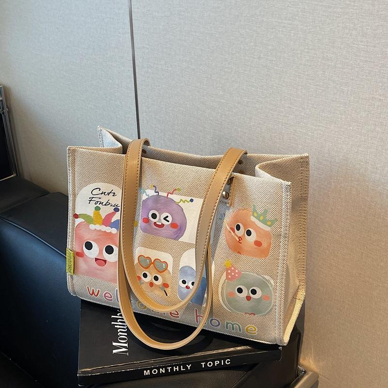 Cartoon bag women's new fashion handbag commuter tote bag large-capacity class shoulder bag