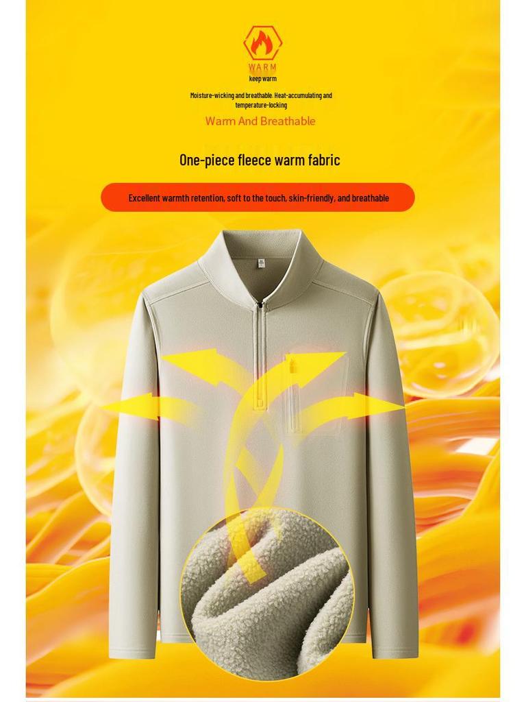 Men's Autumn/Winter Stand-Up Collar Fleece Sweatshirt: Warm Half-Zip, Long-Sleeve, Fashionable & Versatile for Outdoor Sports.