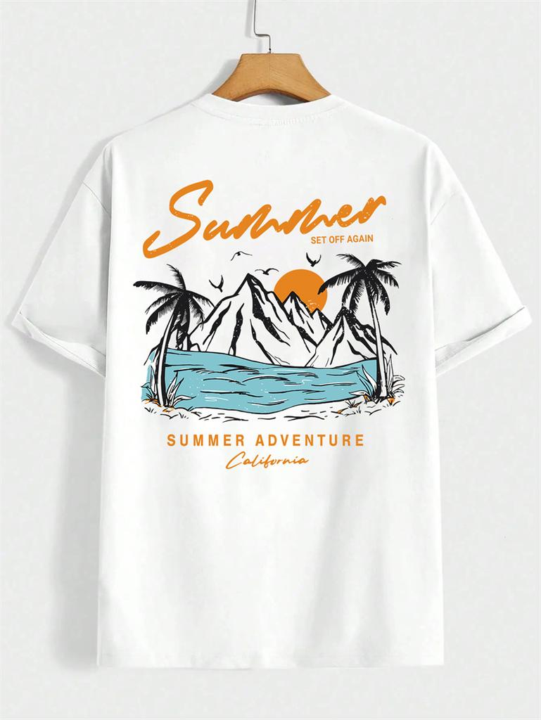 Set Off Again Adventure California T Shirt for Men Trendy Short Sleeve Printed T-shirt Loose S