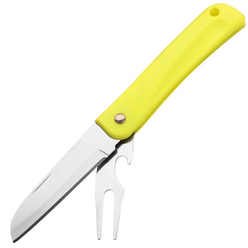 Stainless Steel Kitchen Fruit Knives ABS Handle Folding Slicing Knife with Fork Camping Pocket Peeler