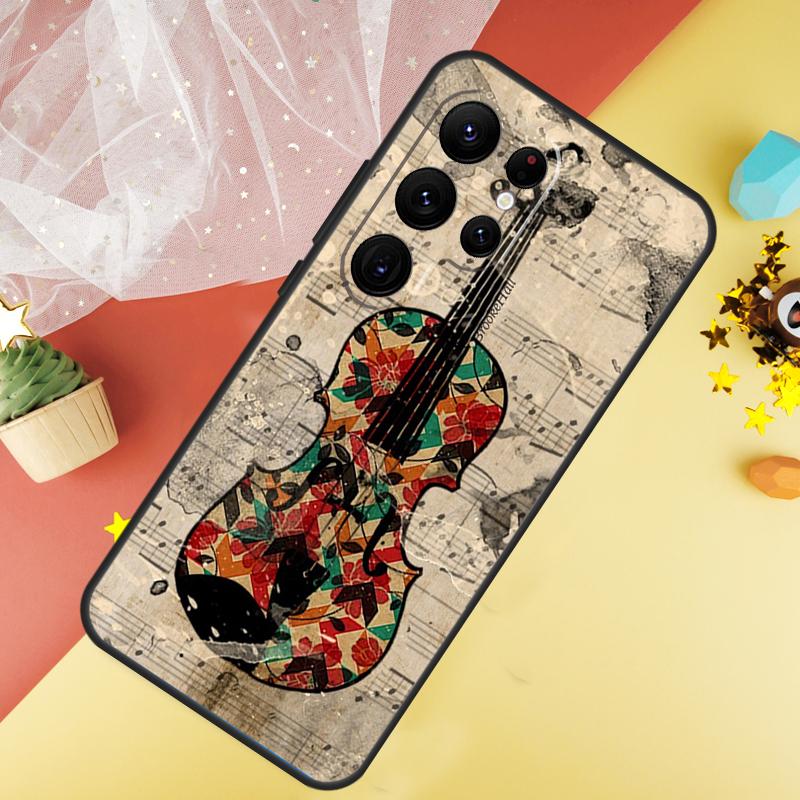 Music Violin Case For Samsung Galaxy S24 S23 S22 Ultra S21 S20 FE Note 20 Note 10 S8 S9 S10 Plus Cover